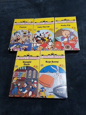Vintage Castle Cartoons 5 VHS DEAL -  Felix Cat Bugs Bunny Donald Duck Porky Pig