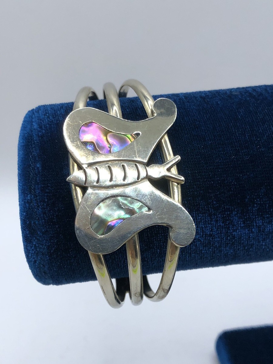 Vintage Alpaca Butterfly Cuff Bracelet Abalone Mexico 1  display picture 1