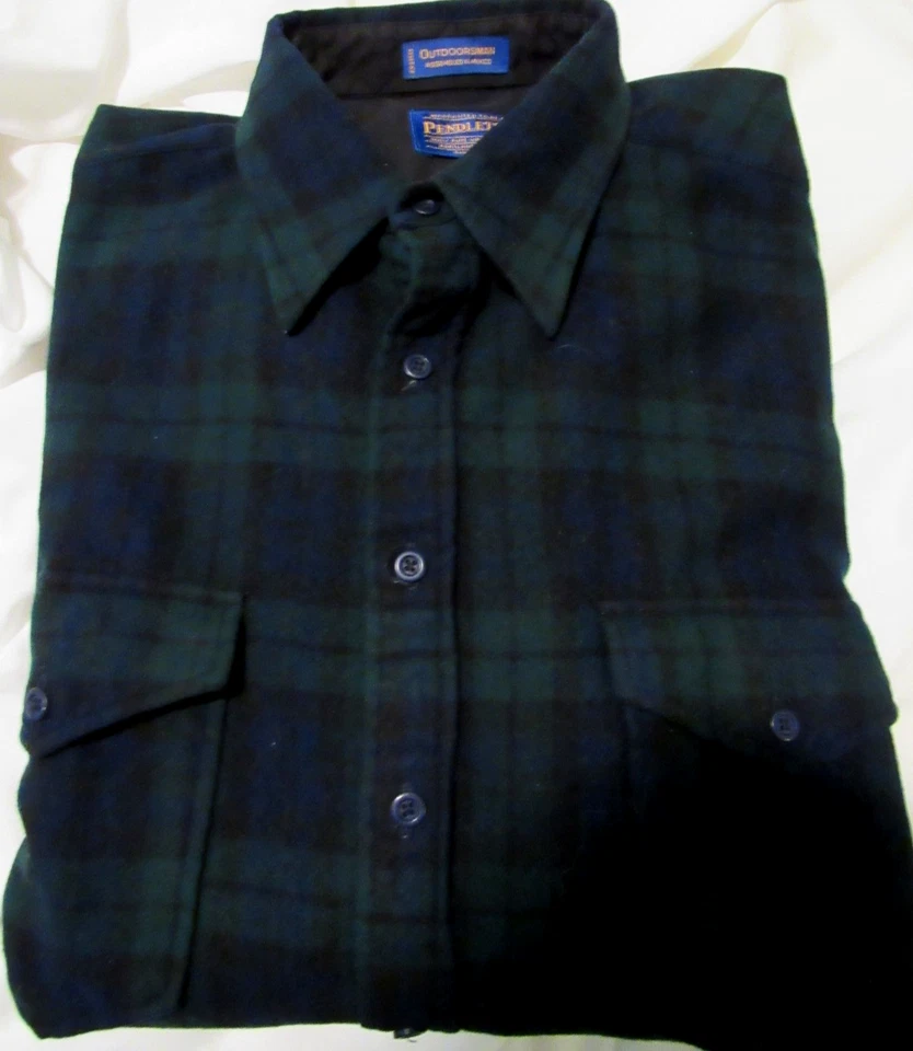 Men’s XL Long Pendleton Wool Outdoorsman Shirt Black Watch Tartan Plaid - Image 3 of 4