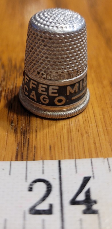 Vintage JAVA COFFEE MILLS Chicago Illinois - Metal Aluminum Advertising Thimble.