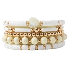 Surfer Heishi Clay Bead Bracelets for Women Bohemian Stackable Gold Beaded Stret