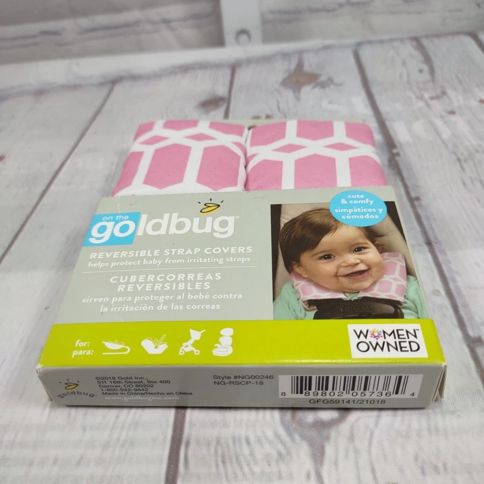 Pink Reversible STRAP COVERS for Baby Car Seat - Cute and Comfy - On The Goldbug - Image 4 of 4