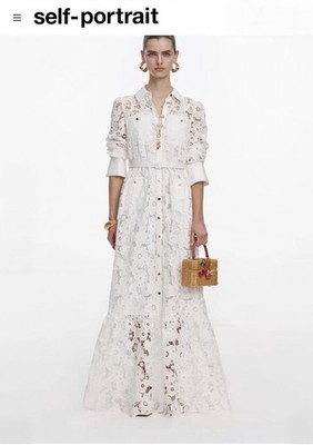 Self portrait WHITE LACE COLLARED MAXI DRESS $805 US 0 UK 4