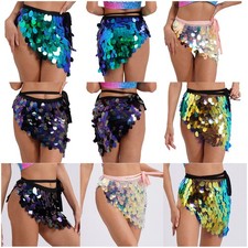 Women's Sequins Belly Dance Hip Scarf Lace-up Triangle Hip Wrap Skirts Clubwear