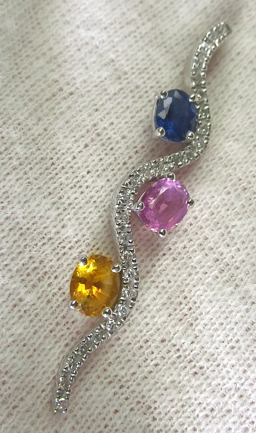 Dije vintage de oro blanco de 14k natural azul rosa y amarillo zafiro río de vivo Foto 2 de 4