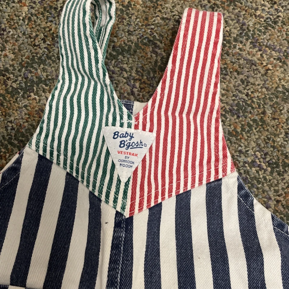 Винтажный OshKosh полоски комбинезон ребенка ясельного возраста размер 18 М джинсовой ткани синий/белый инженер - Изображение 4 из 4