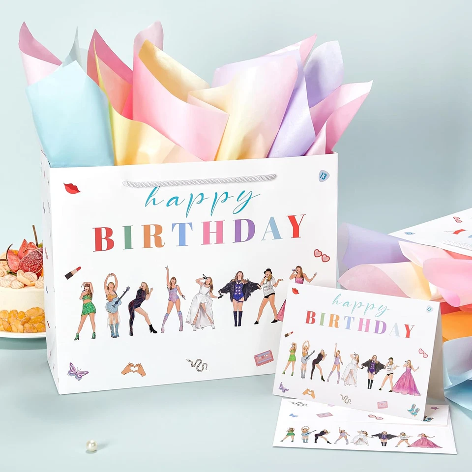 Большие подарочные пакеты для женщин с папиросной бумагой и карточками на день рождения для любителей музыки - Изображение 3 из 4