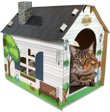 Cardboard Cat House Hideaway Playhouse W/ Cat Scratcher Scratching Pad 19" L x