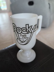 Vintage Milk Glass Coffee Pedestal Mug Rocky's Family Dining 