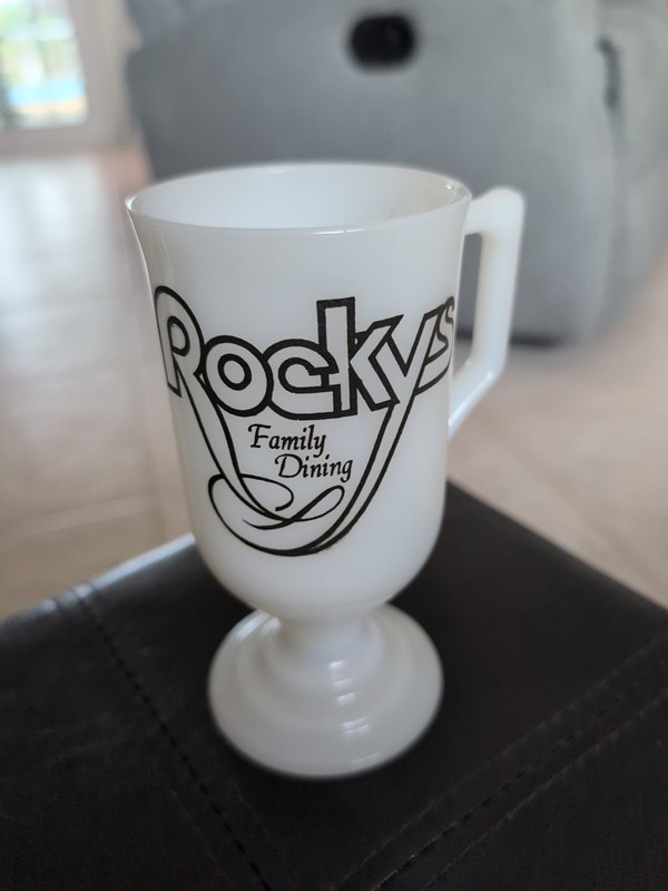 Vintage Milk Glass Coffee Pedestal Mug Rocky's Family Dining 
