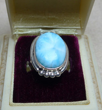 Vintage Sterling Silver Larimar Mexico Beaded Ring sz 8