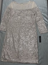 Elegant R M Richards champagne-colored sequin dress, Size 10