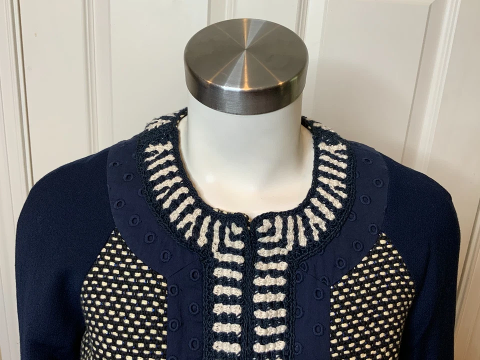 Chaqueta de tweed Tory Burch Leandra azul marino, blanco y dorado metálico, talla 4 Foto 3 de 4