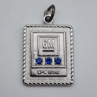 GM General Motors CPC Group: 12k White Gold Filled Sapphire Employee Award Charm