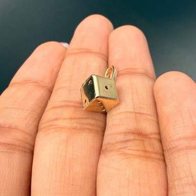 14K massiver Gelbgold Würfel Anhänger | Hohl Casino Würfel Charm
