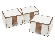 2 Pack Premium Canvas Storage Bags with Carrying Handles & Dual Zipper Pulls for