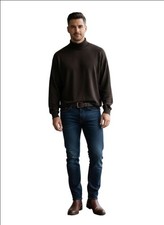 Men's Raffi Linea Uomo Brown 100 Italy Merino Wool Turtleneck Sweater XL