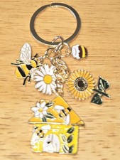 Bee Home With Bees Honey Daisy Sunflower Purse Charm Keychain Gifts
