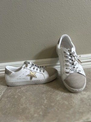 Vintage Havana Girls Low Top Lace-Up Glitter Star Sneakers White/Gray 1.5