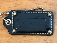 Rare Coach Black Leather, Gold Chain Hang Tag, Bag Tag, Charm. ID 3