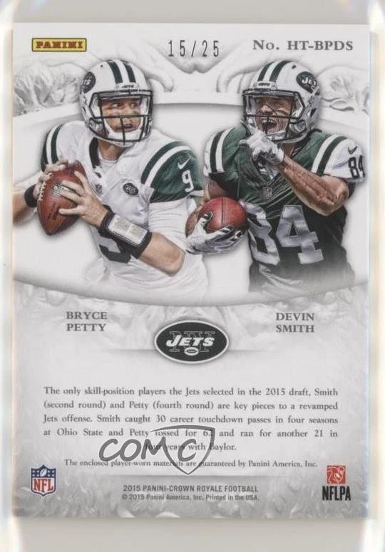 2015 Panini Crown Royale Gold /25 Bryce Petty Devin Smith #HT-BPDS Rookie RC - Image 2 of 2