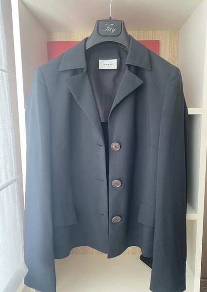 Damen Akris Blazer Grau Wolle 36 / S / 44