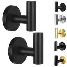 Towel Hooks for Bathroom,2 Packs Wall Mount Towel Holder,Black Matte Wall Robe H