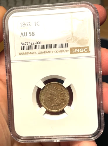 (#102392) Indian Head Cent: 1862  NGC   AU 58.    (see video!)