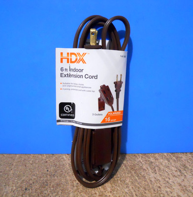 HDX 6 Ft 3 Outlet Polarized Indoor Extension Cord 16 Gauge 13A Brown