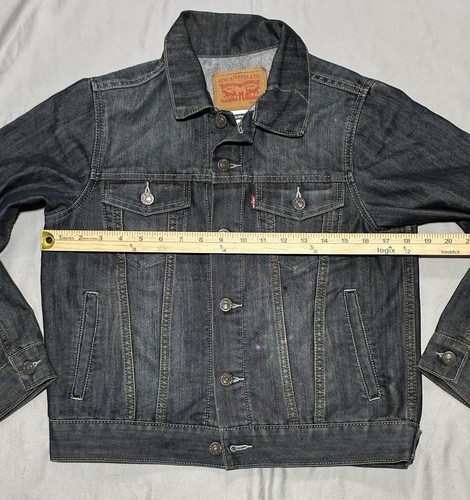 Levis Jacket Kids Medium Black Trucker Jacket Jean Denim Distressed Cowboy - Picture 9 of 10