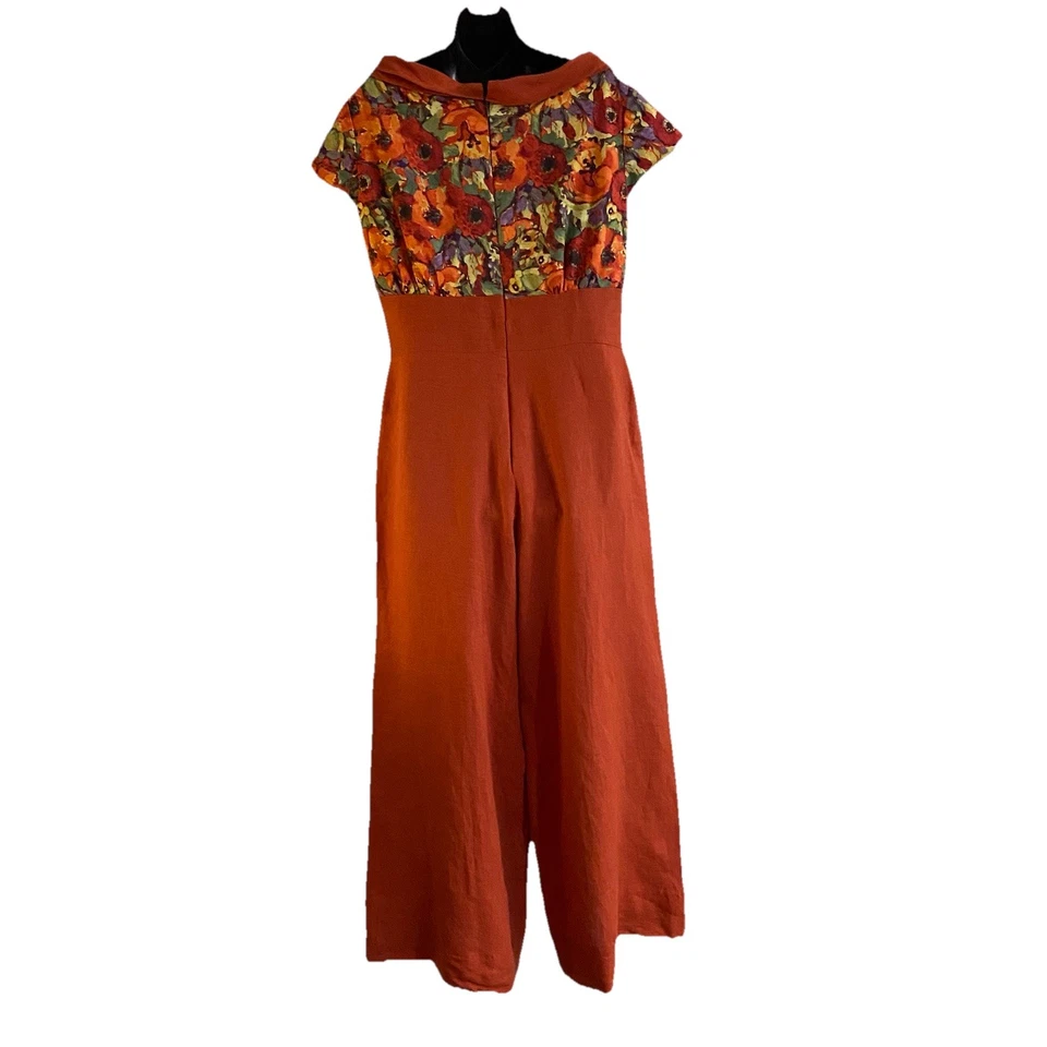 Mujeres Grande Vintage Naranja/Floral Mixto Mediano Mono Pierna Ancha BohoChic Hecho a Mano Foto 2 de 4