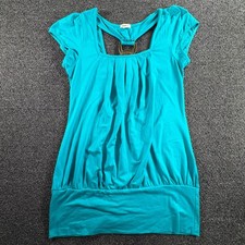 Studio Y Turquoise Womens M Cap Sleeve Tunic Top Chain Link Detail Y2K