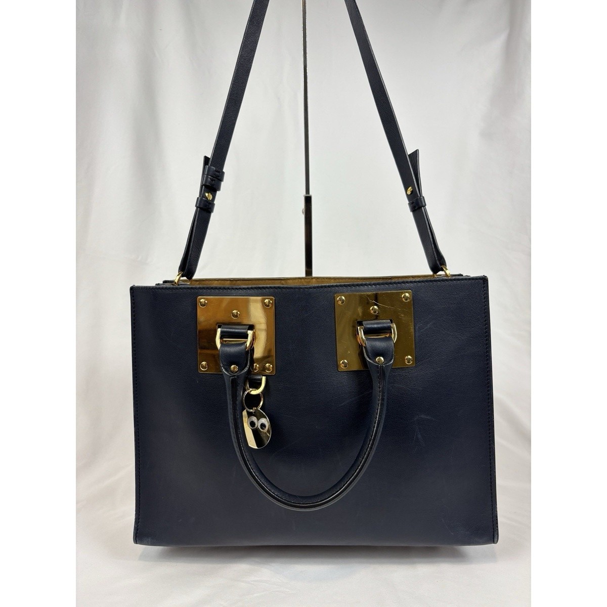Sophie Hulme Albion Tote Bag Navy Blue Leather Top Handle Shoulder 