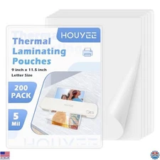 HOUYEE 200-Pack Ultra Clear 5 Mil Laminating Pouches for 8.5 x 11 Inch Sheets