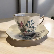 Blue Lily Tea Cup and Saucer Set Made in England Crown Mark