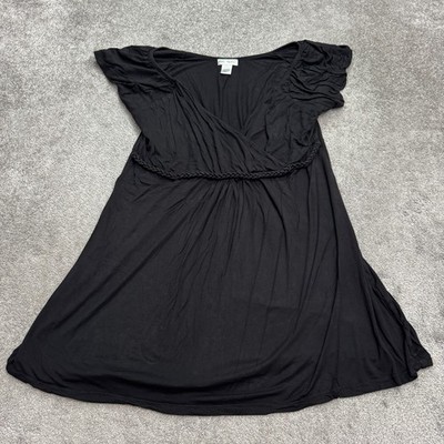 Ulla Popken Y2K A-Line Mini Wrap Dress Womens Plus 20/22 Black V-Neck Casual