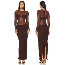 Nookie Eclipse Mesh Gown Sheer Long Sleeve Ruched Formal Gala Party Hoco Prom M