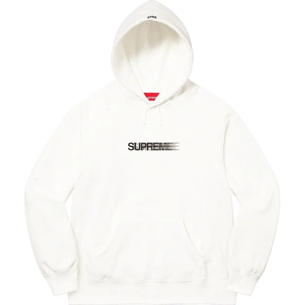 Sweat à capuche Supreme Motion Logo, (SS23), blanc, neuf avec autocollant, taille L