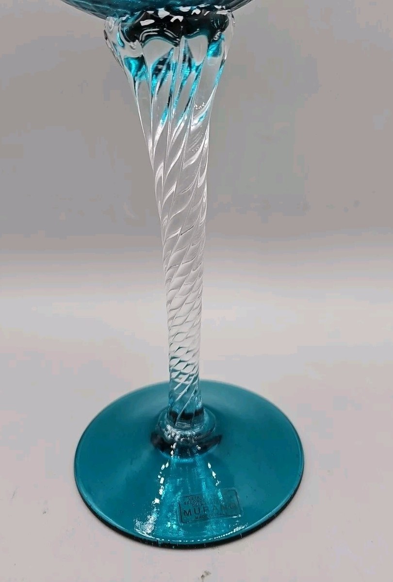 VTG Murano Empoli Style Italian Art Glass Teal Quilted Optic Clear