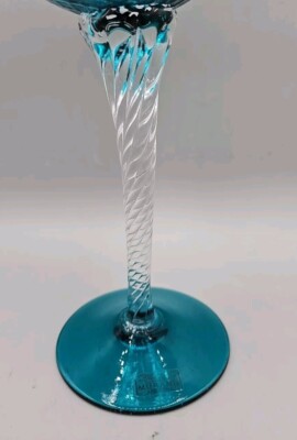 VTG Murano Empoli Style Italian Art Glass Teal Quilted Optic Clear