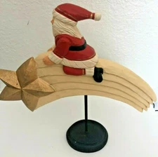 Vtg 13" XMAS Gold SHOOTING STAR SANTA CLAUS Wood Wooden Figure Metal STAND Decor