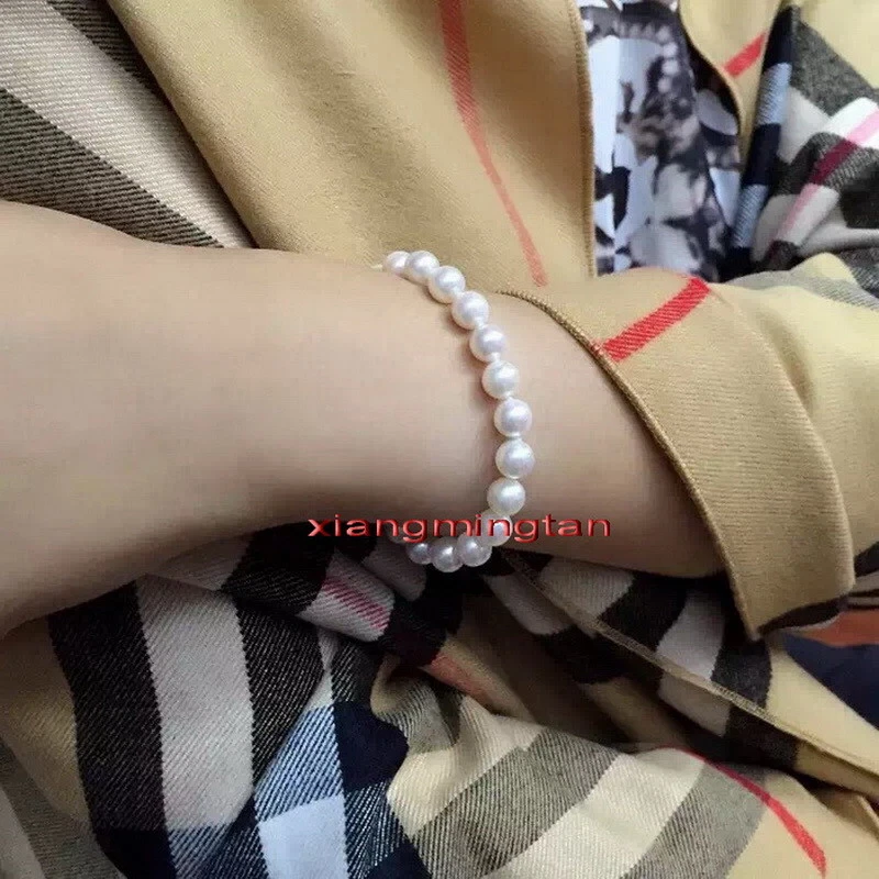 AAAAA 7,5"11-12mm Natural Real Redondo Mar do Sul BRANCO Pulseira de Pérolas OURO 14K - Imagem 3 de 4