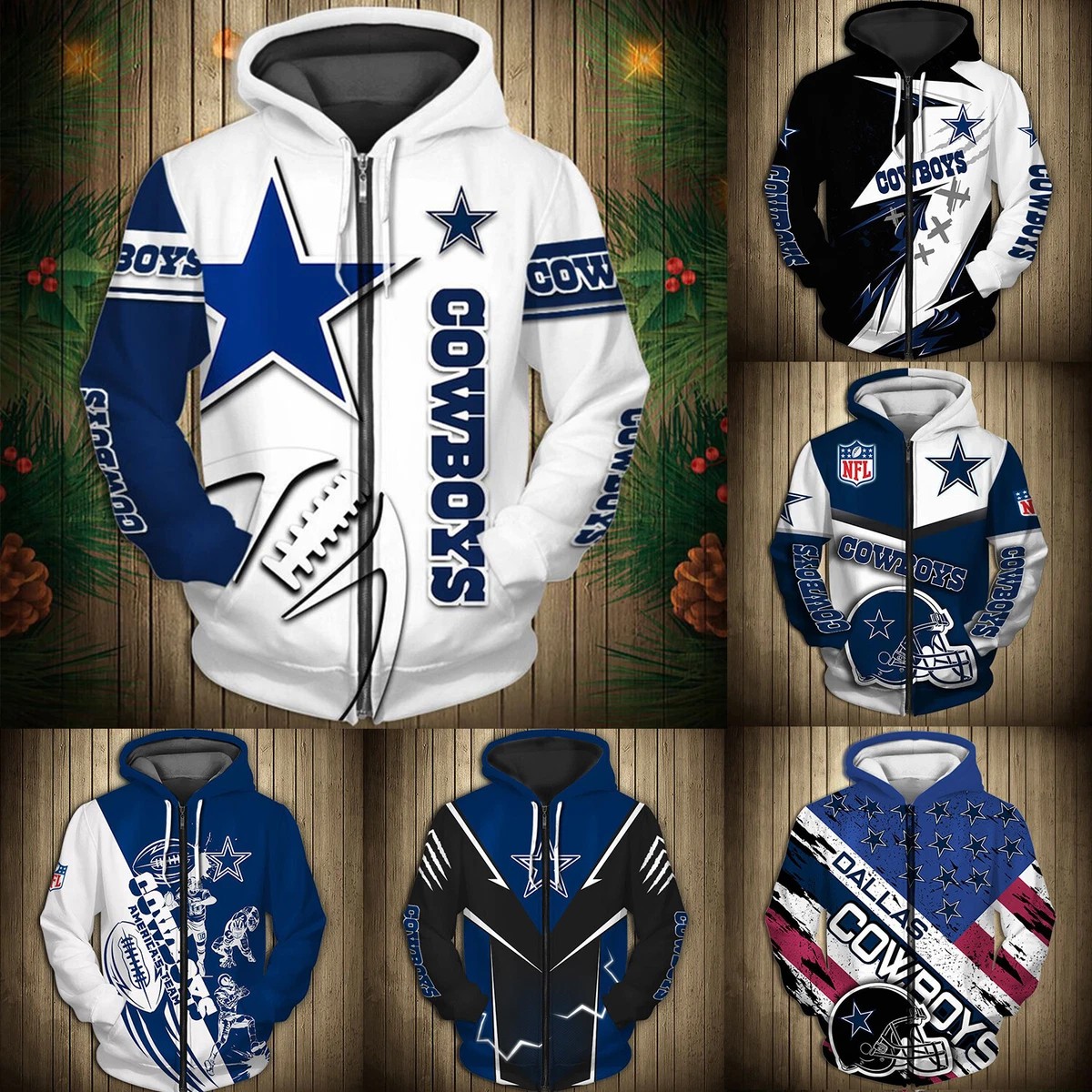 Dallas Cowboys Menu0026#039;s Full-zip Hoodie Casual Hooded Sweatshirt Jacket  Sportswear | eBay