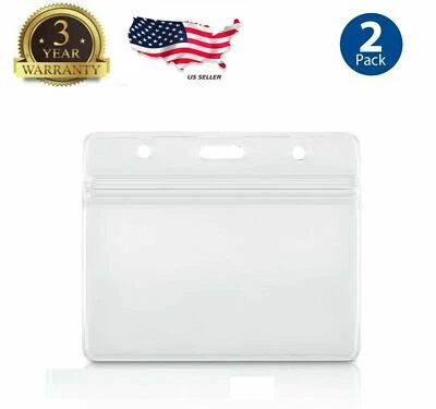 2 Pack* Horizontal badge Card Holder WATERPROOF ID Credit Clear Travels Cruise