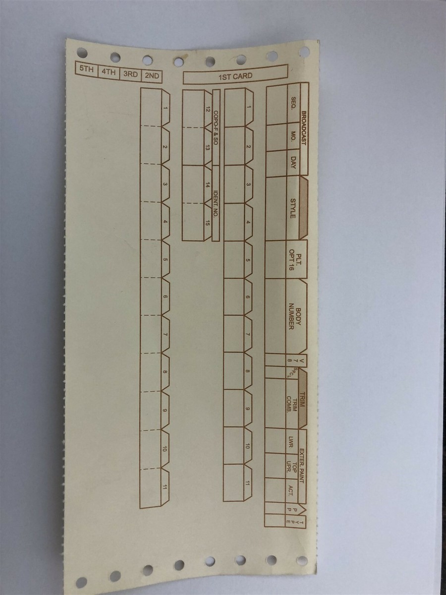 1968-72 OLDSMOBILE CUTLASS 442 W30 NEW NOS FACTORY BUILD SHEET