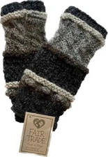 Fair Trade Hippie Wool Fleece Fingerless Texting Gloves Hand Warmers 5612 BK