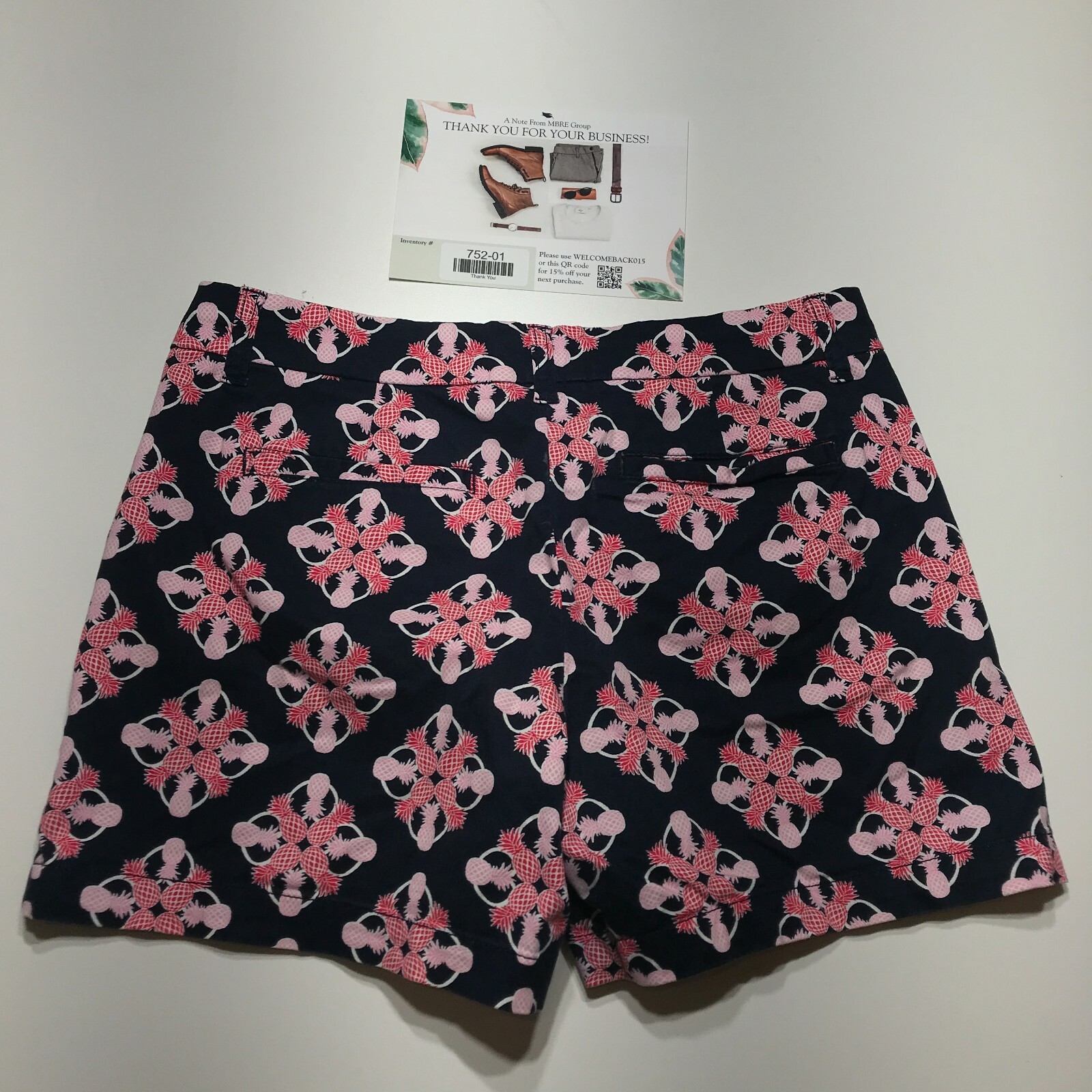 Crown & Ivy Shorts Womens 6 Navy Pink Pineapple Print Chino 5 Inch Midi Stretch image 2