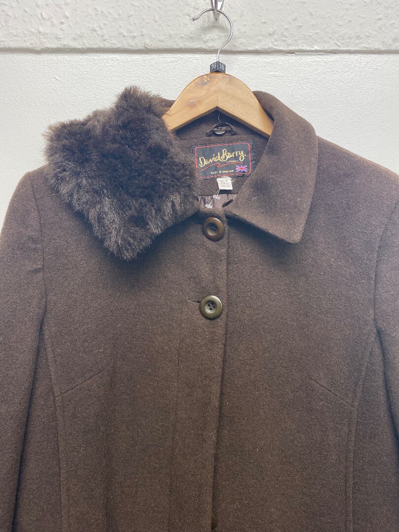 Ladies DAVID BARRY Brown WOOL and CASHMERE Blend Retro/Vintage Coat UK