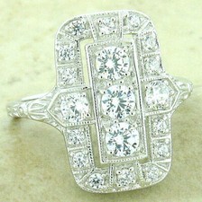 DECO ANTIQUE 925 STERLING SILVER 1.79 CT CUBIC ZIRCONIA FILIGREE RING 1151X