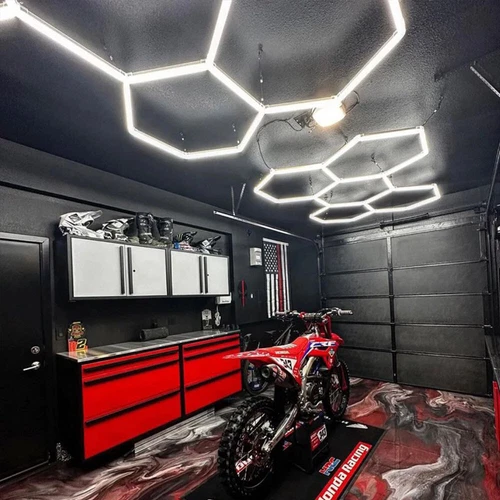 Hexagonal LED Garage Lights Honeycomb Detailing Showroom 5 Grids Ceiling Light - Picture 4 of 20